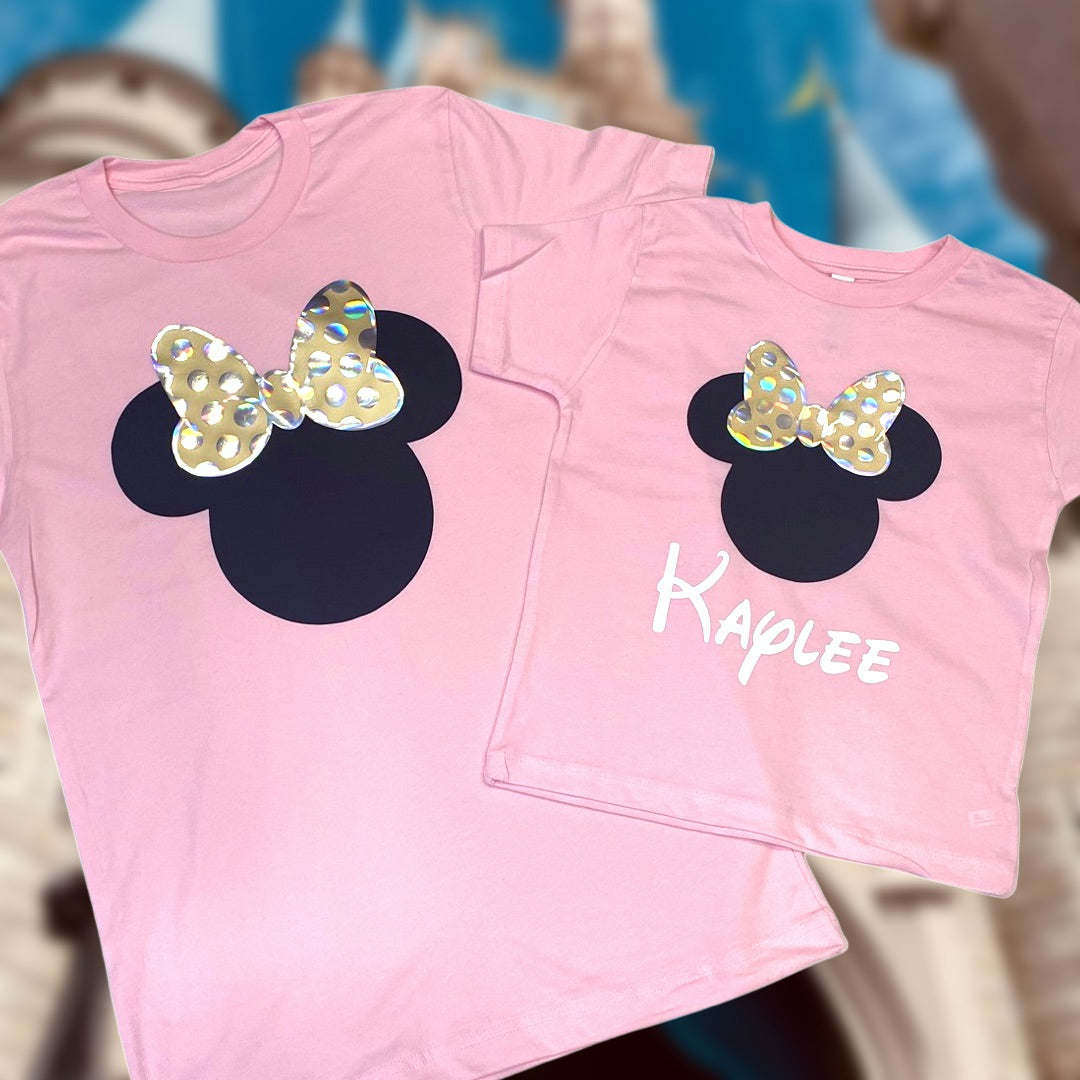 Minnie Mouse Inspired Pink & Gold Matching Family Vacation/Birthday T-shirts